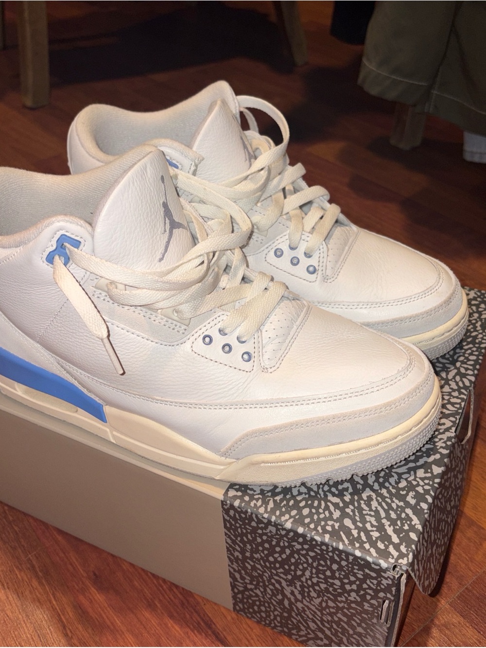 Jordan Men's White Sneakers with Light Blue Accents